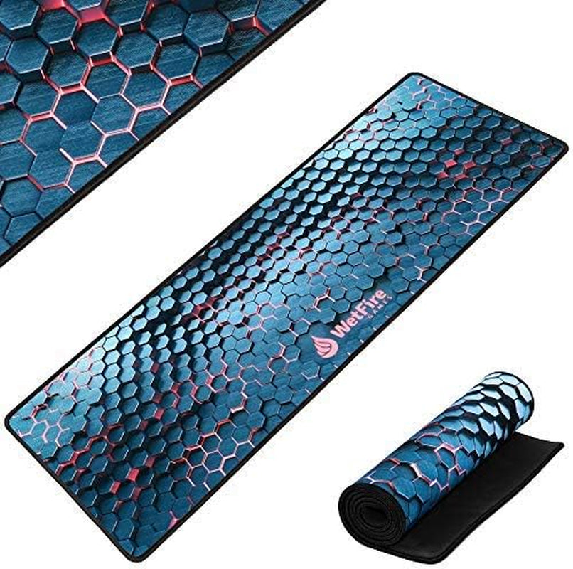 Extended Gaming Mouse Mat/Pad - XL Large, Wide (Long), Stitched Edges | 37.4W X 13L, 5Mm Thickness (Blue_Red)